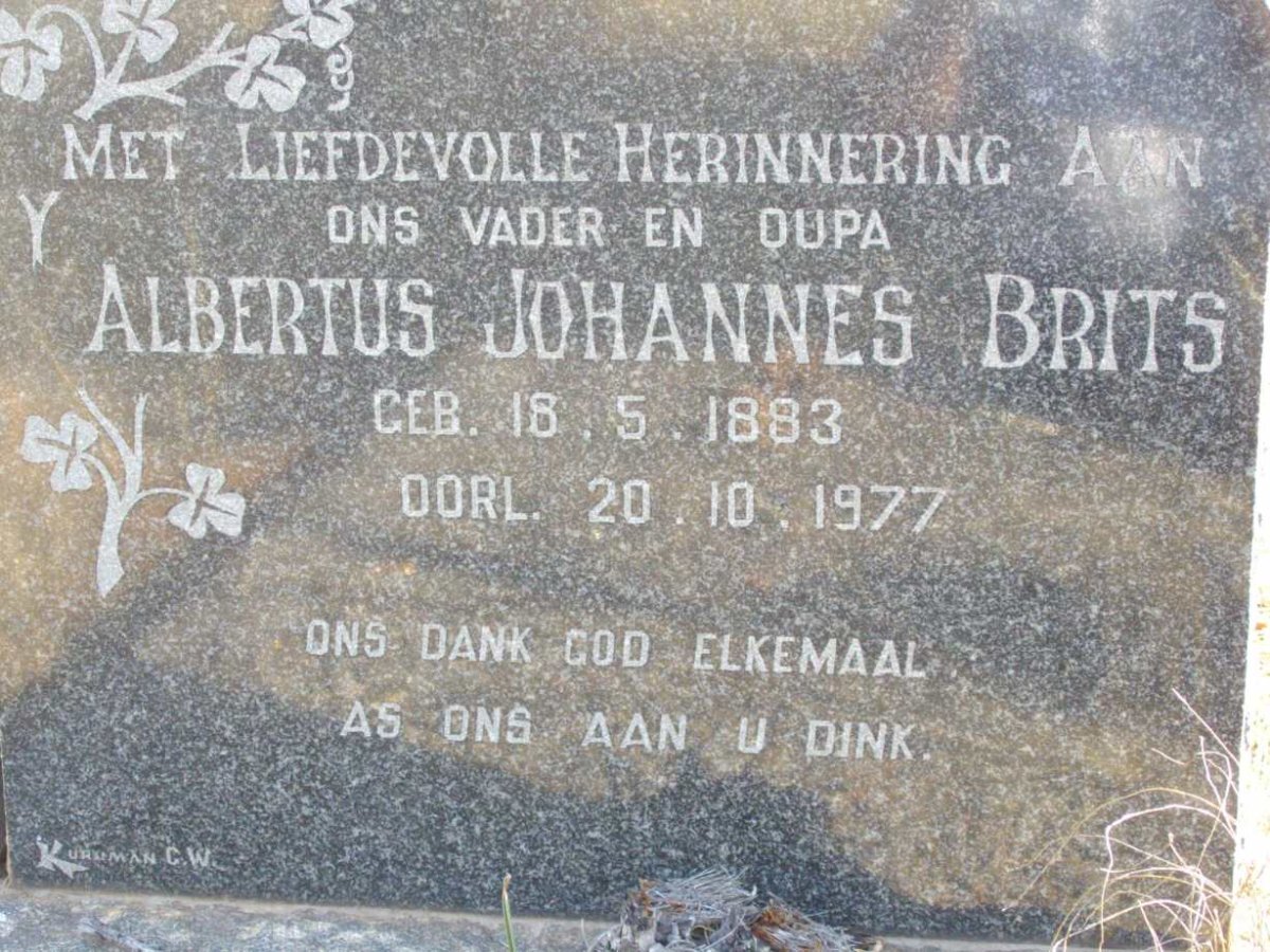 BRITS Albertus Johannes 1883-1977