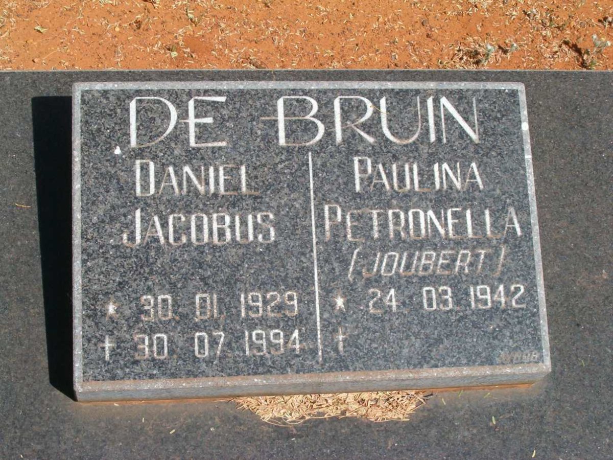 BRUIN Daniel Jacobus, de 1929-1994 &amp; Paulina Petronella JOUBERT 1942-