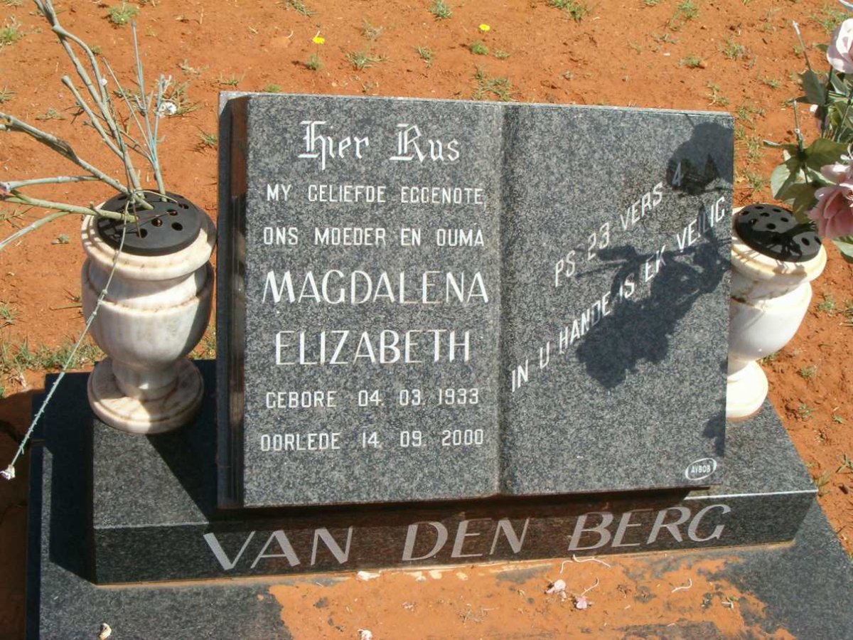 BERG Magdalena Elizabeth, van den 1933-2000