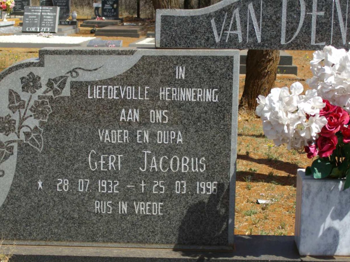 BERG Gert Jacobus, van den 1932-1998 &amp; Anna Maria Magrietha neé Pretorius 1935-1995