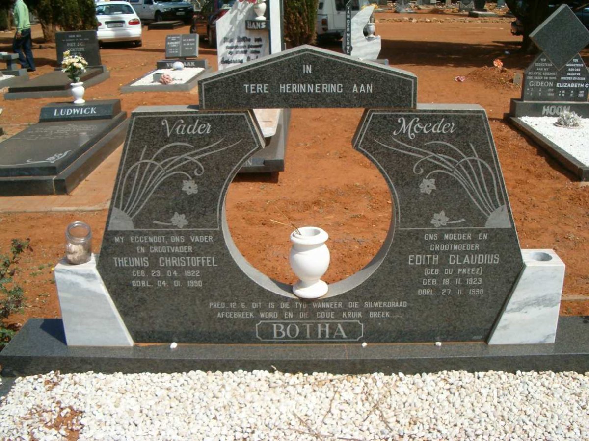 BOTHA Theunis Christoffel 1922-1990 &amp; Edith Claudius DU PREEZ 1923-1990