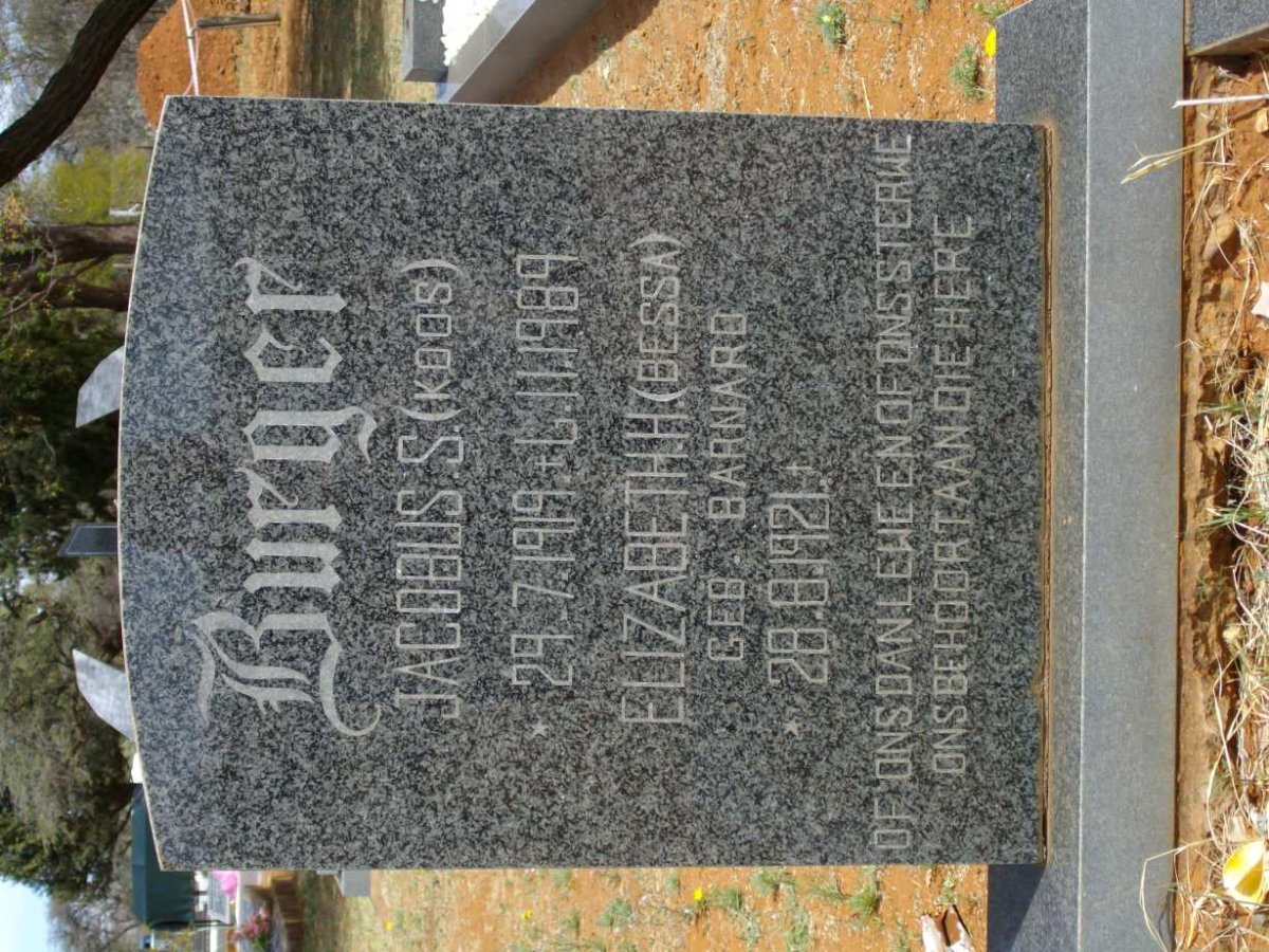 BURGER Jacobus S. 1919-1989 &amp; Elizabeth BARNARD 1921-