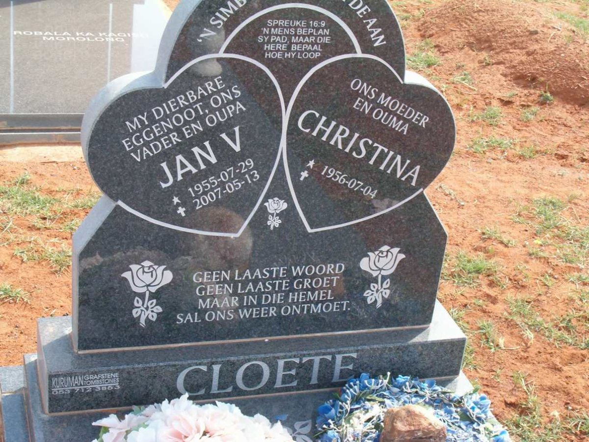 CLOETE Jan V. 1955-2007 &amp; Christina 1956-
