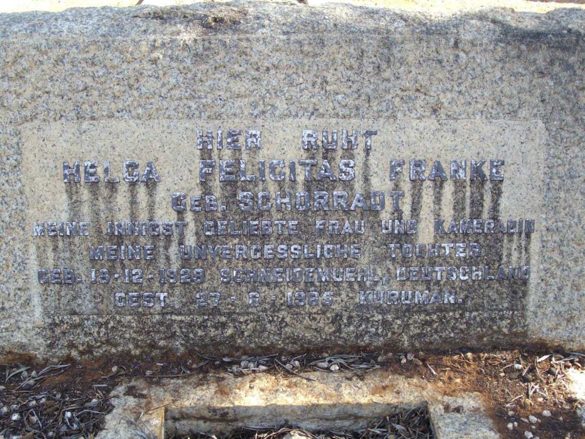 FRANKE Helga Felicitas nee SCHORRADT 1929-1965