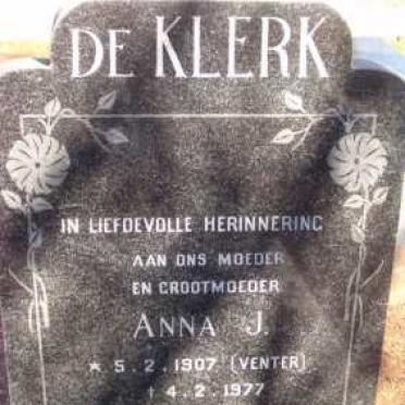 KLERK Anna J., de nee VENTER 1907-1977