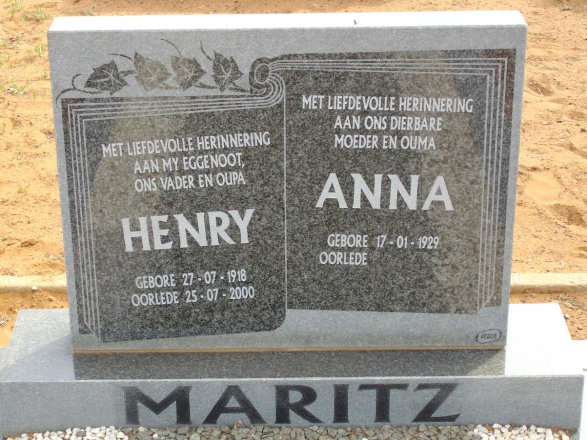MARITZ Henry 1918-2000 &amp; Anna 1929-