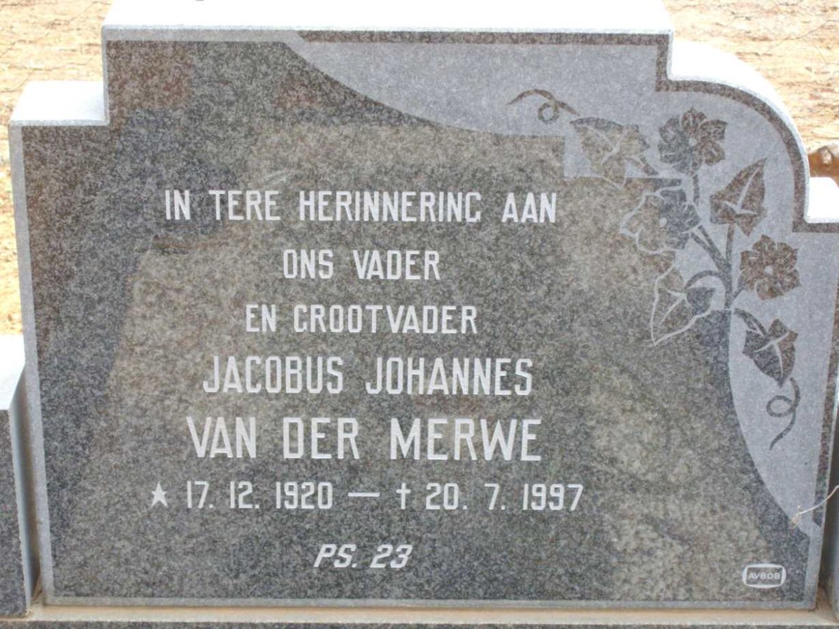 MERWE Jacobus Johannes, van der 1920-1997