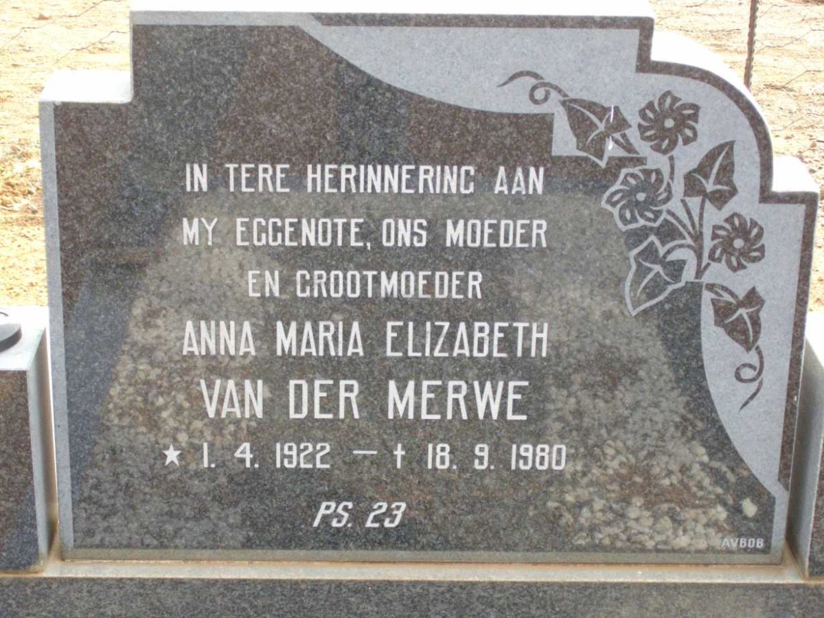 MERWE Anna Maria Elizabeth, van der 1922-1980