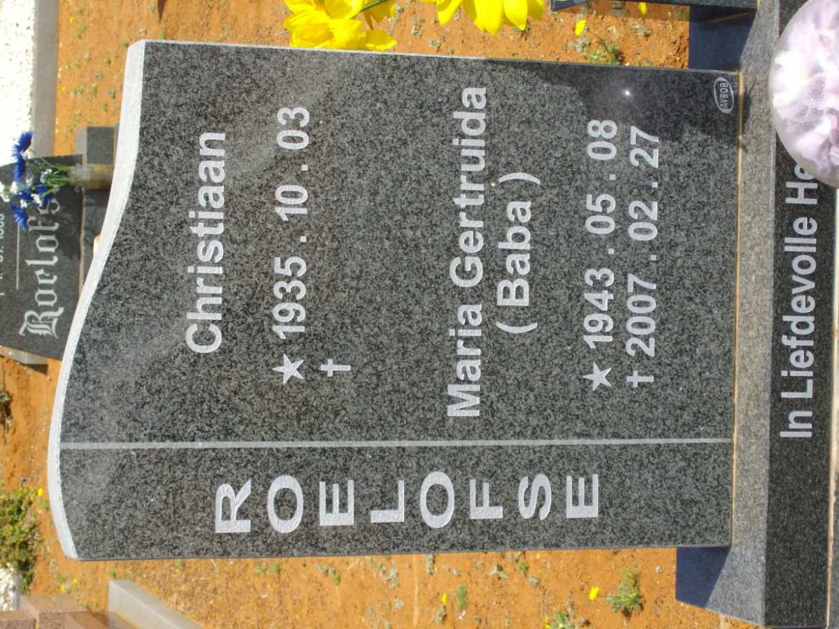 ROELOFSE Christiaan 1935- &amp; Maria Gertruida 1934-2007