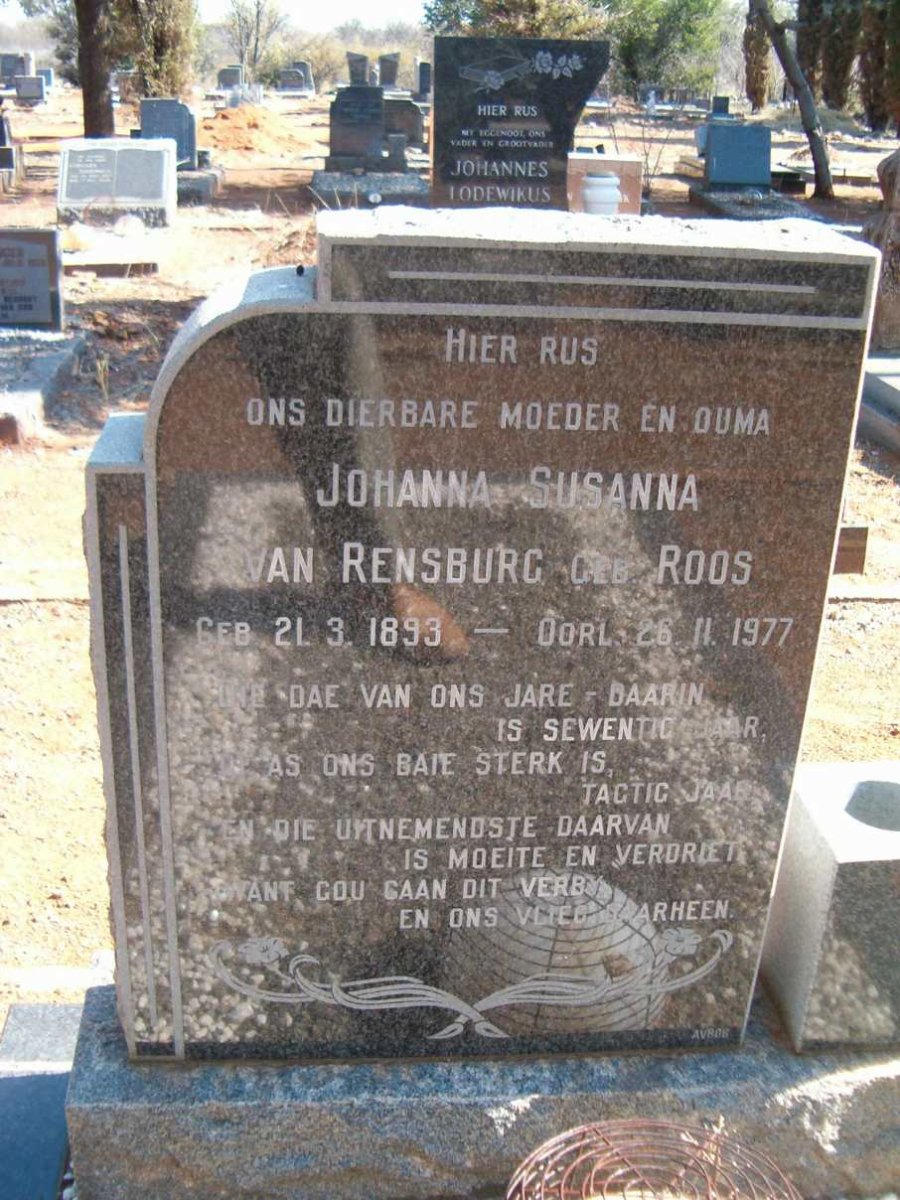 RENSBURG Johanna Susanna, van nee ROOS 1893-1977