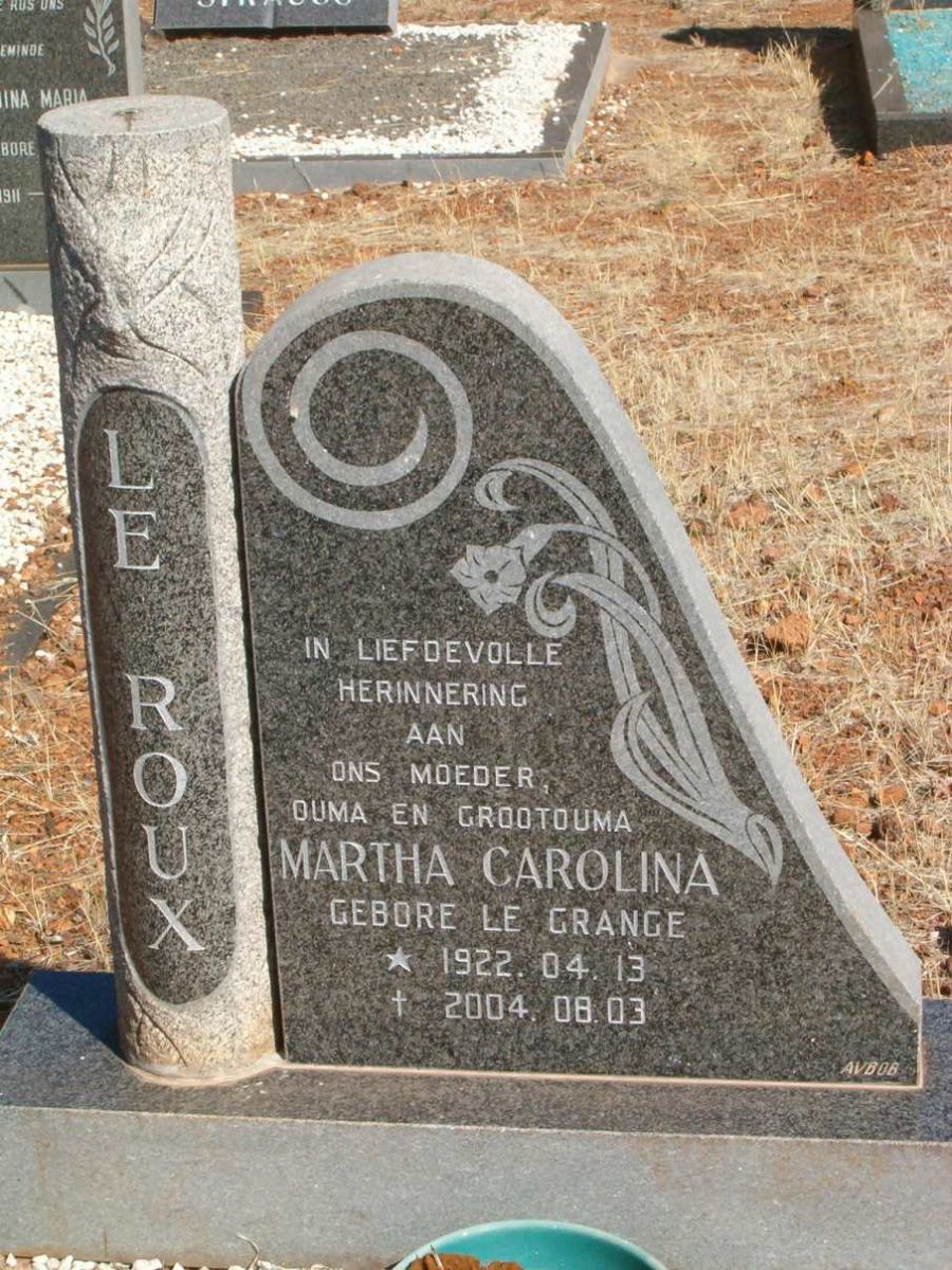 ROUX Martha Carolina, le nee LE GRANGE 1922-2004