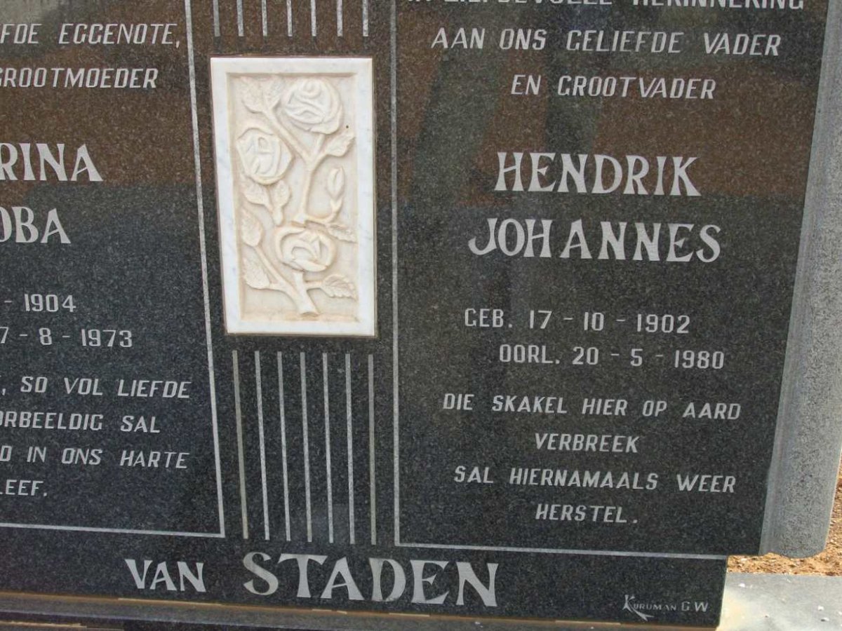 STADEN Hendrik Johannes, van 1902-1980