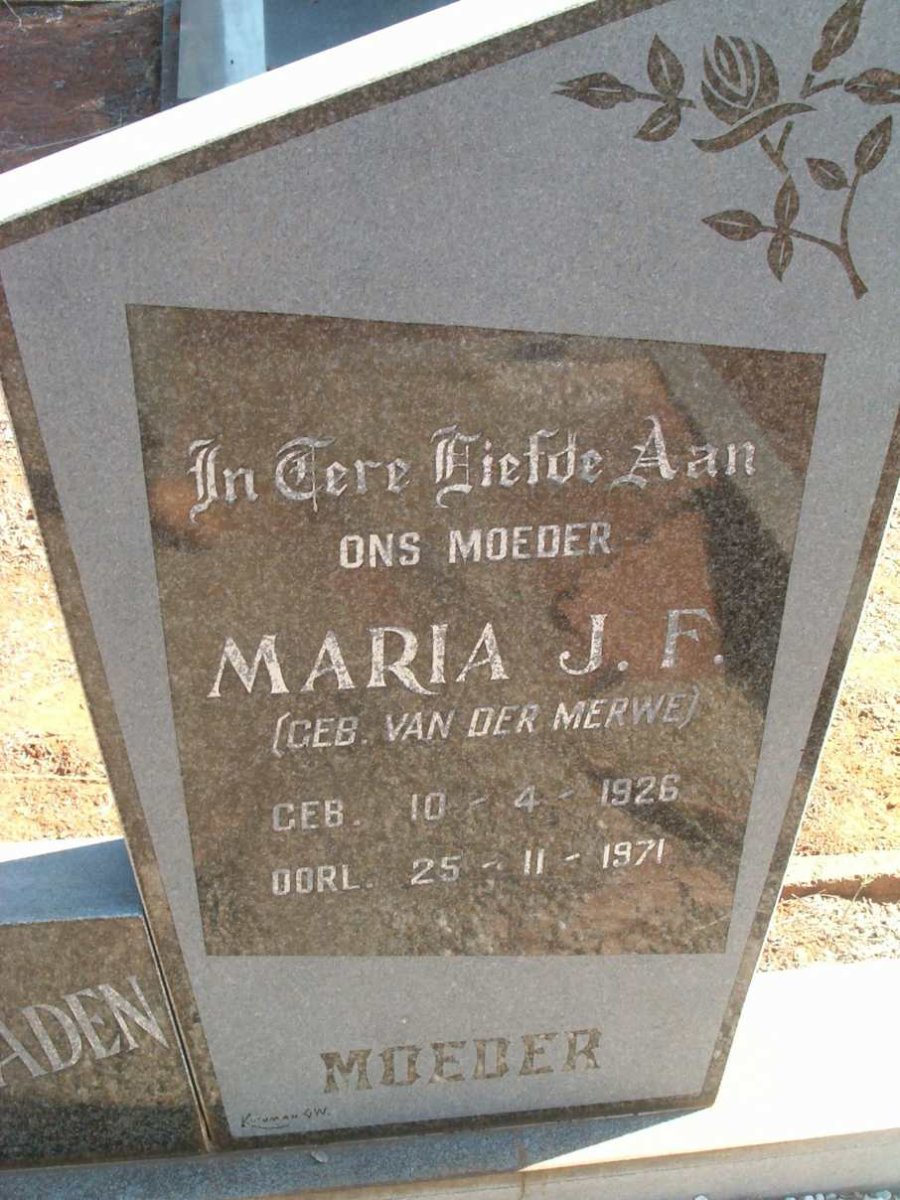 STADEN Maria J.F., van nee VAN DER MERWE 1926-1971