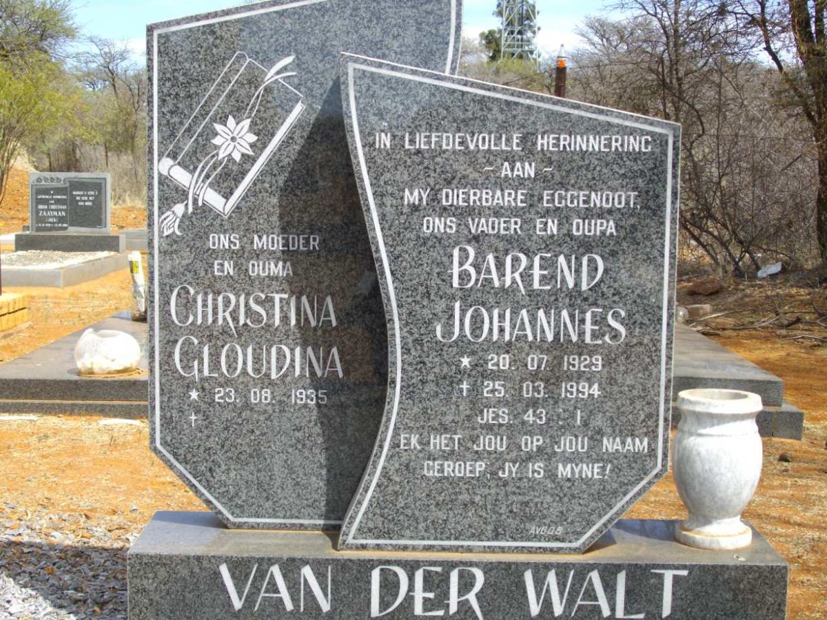WALT Barend Johannes, van der 1929-1994 &amp; Christina Gloudina 1935-
