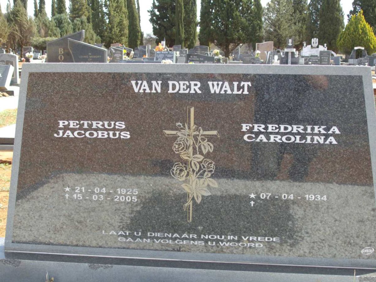 WALT Petrus Jacobus, van der 1925-2005 &amp; Fredrika Carolina 1934-
