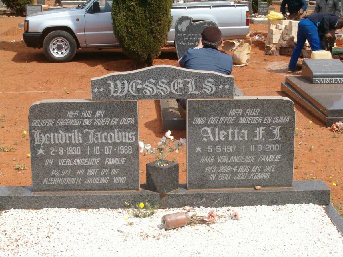 WESSELS Hendrik Jacobus 1930-1988 &amp; Aletta F.J. 1917-2001