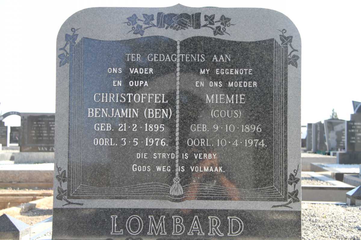 LOMBARD Christoffel Benjamin 1895-1976 &amp; Miemie GOUS 1896-1974