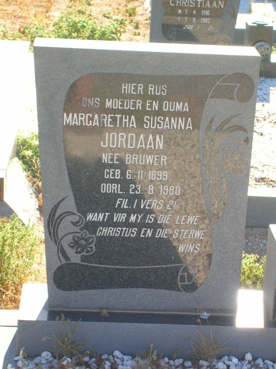 JORDAAN Margaretha Susanna nee BRUWER 1899-1980