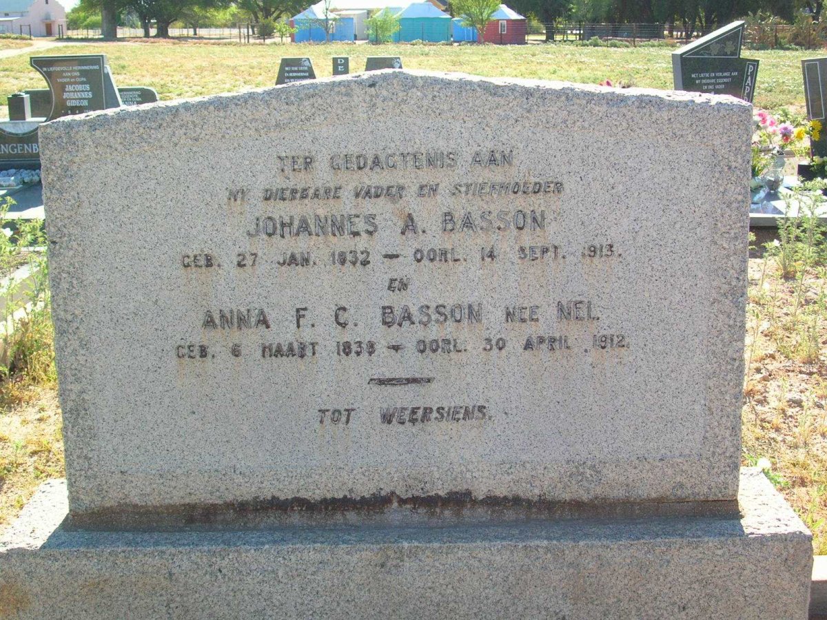 BASSON Johannes A. 1832-1913 &amp; Anna F.C. NEL 1838-1912