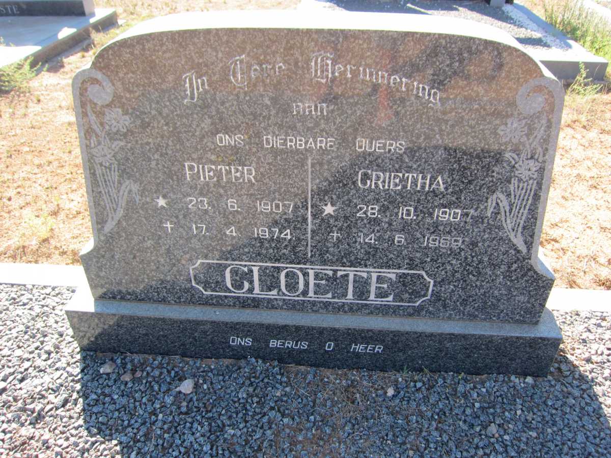 CLOETE Pieter 1907-1974 &amp; Grietha 1907-1969