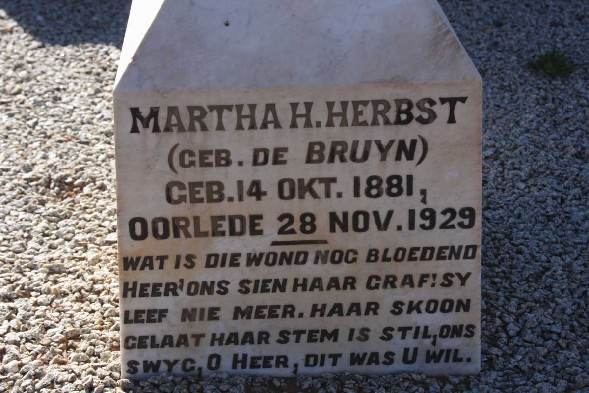 HERBST Martha H. nee DE BRUYN 1881-1929