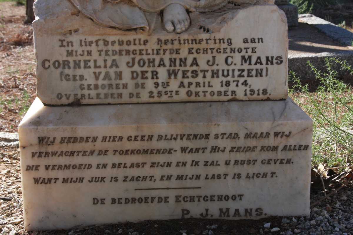 MANS Cornelia Johanna J.C. nee van der WESTHUIZEN 1874-1918