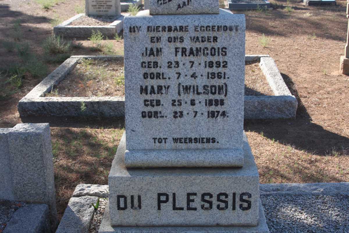 PLESSIS Jan Francois, du 1892-1961 &amp; Mary WILSON 1896-1974 :: PLESSIS Johanna Maria, du 1878-1938