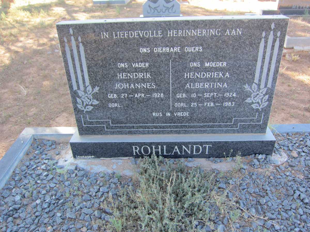 ROHLANDT Hendrik Johannes 1928-  &amp; Hendrieka Albertina 1924-1983
