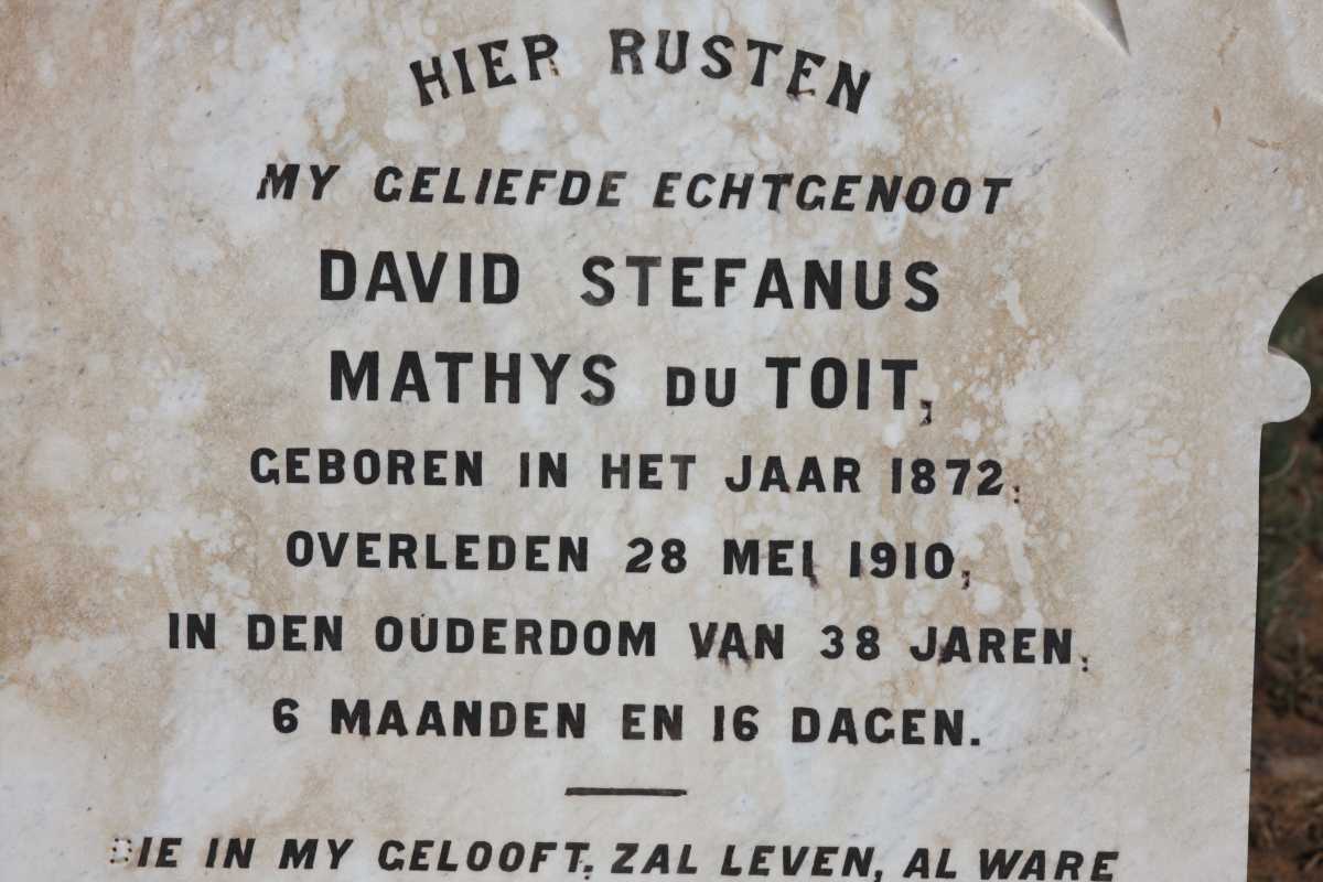TOIT David Stefanus Mathys, du 1872-1910