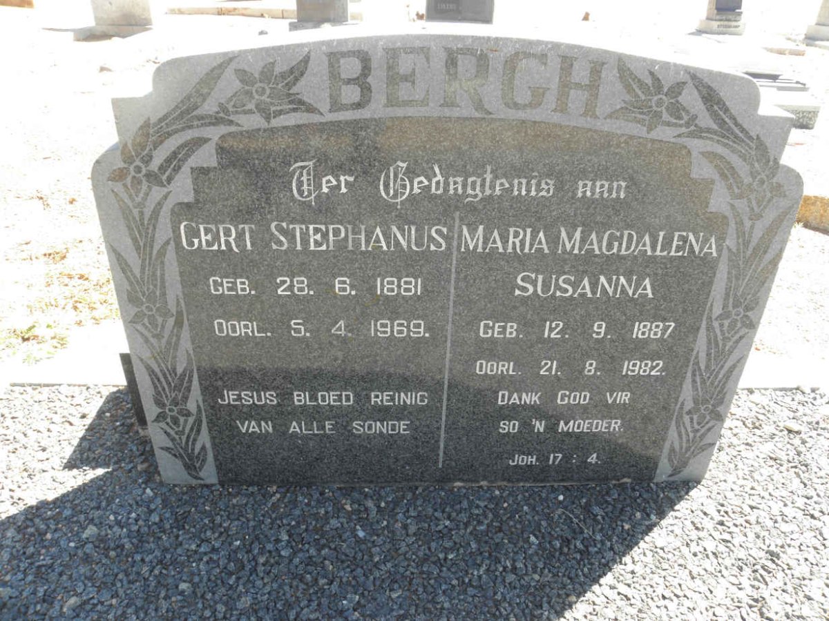 BERGH Gert Stephanus 1881-1969 &amp; Maria Magdalena Susanna 1887-1982