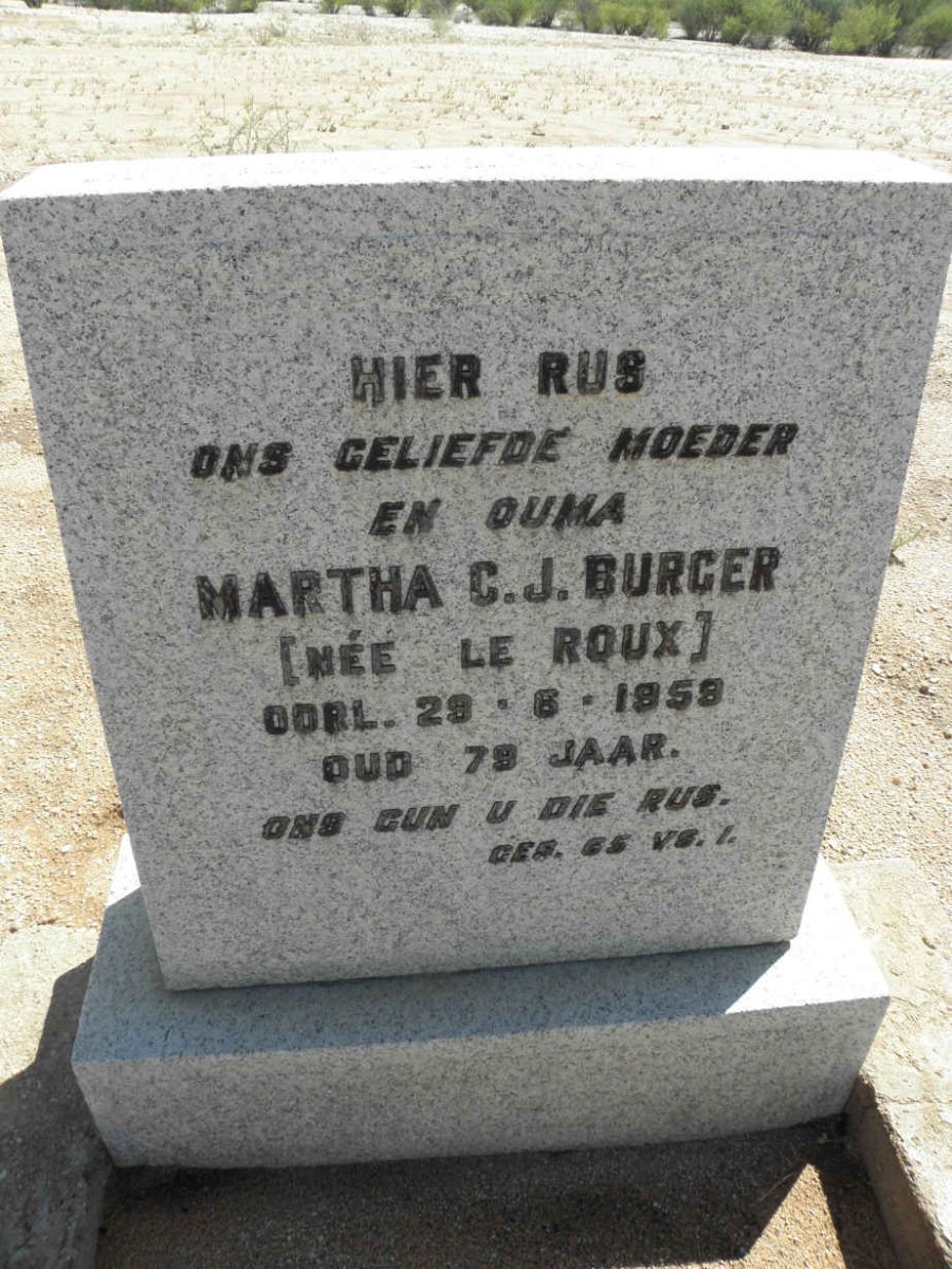 BURGER Martha C.J. nee LE ROUX -1959