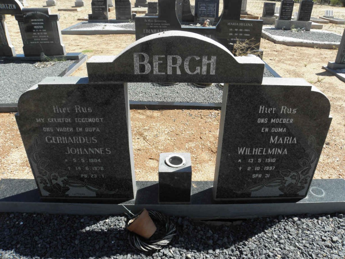 BERGH Gerhardus Johannes 1904-1978 &amp; Maria Wilhelmina 1910-1997