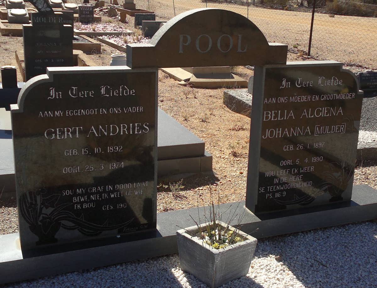 POOL Gert Andries 1892-1974 &amp; Belia Algiena Johanna nee MULDER 1897-1990