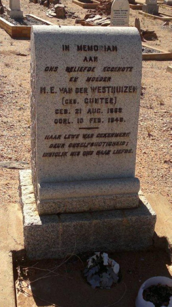 WESTHUIZEN M.E., van der nee GUNTER 1868-1948