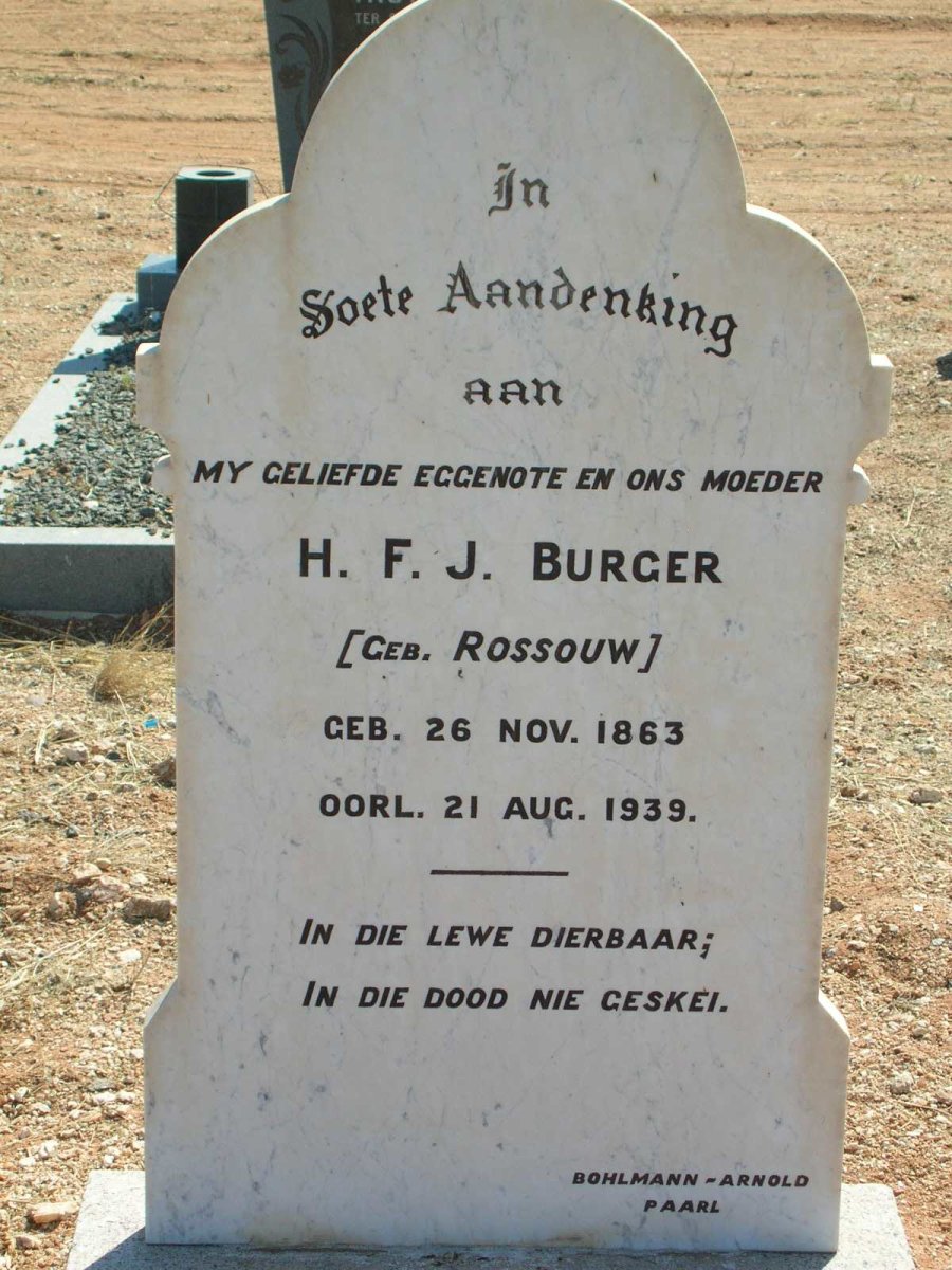 BURGER H.F.C. geb. ROSSOUW 1863-1939