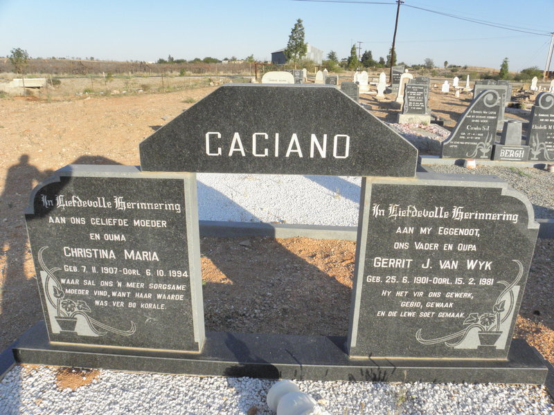 GAGIANO Gerrit J. Van Wyk 1901-1981 &amp; Christina Maria 1907-1994