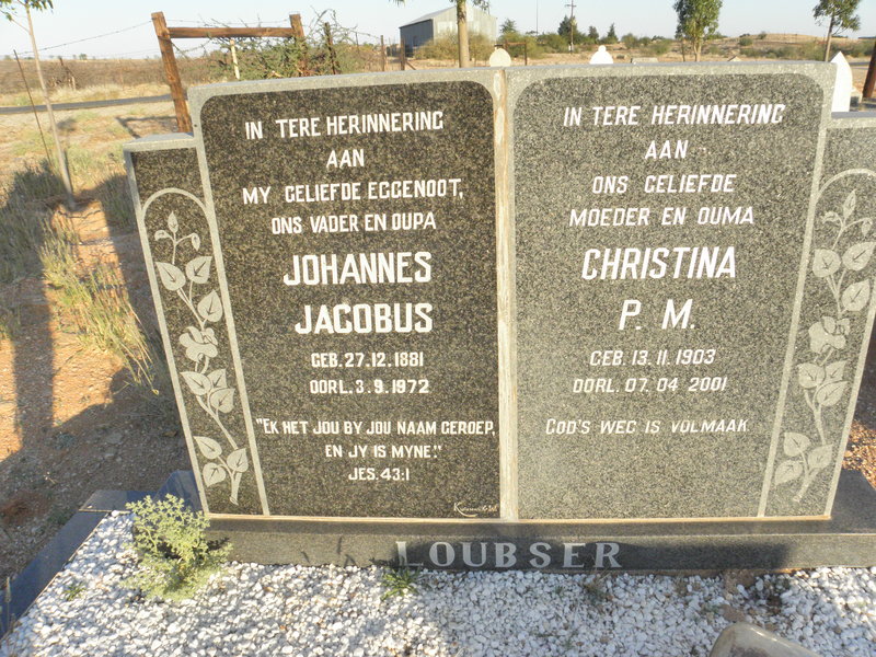 LOUBSER Johannes Jacobus 1881-1972 &amp; Christina P.M. 1903-2001