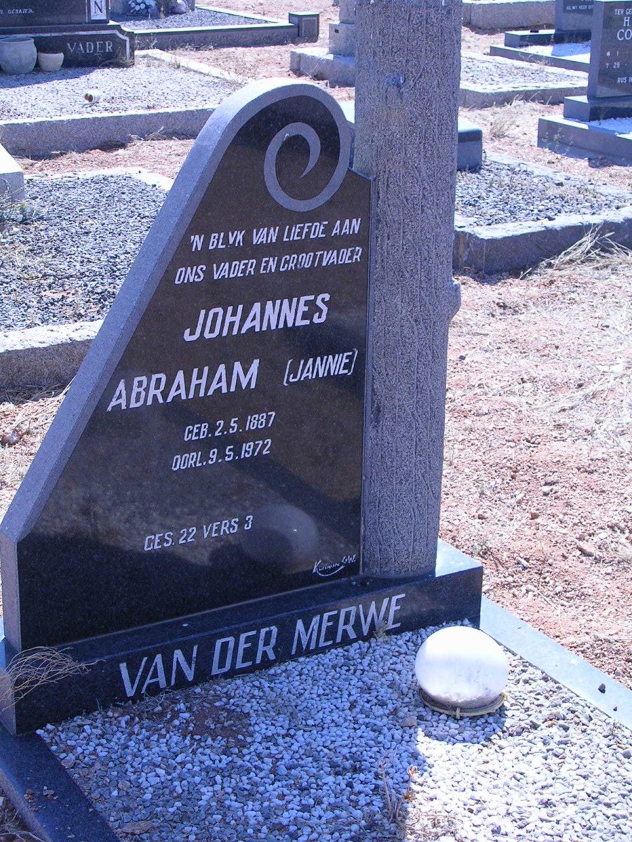 MERWE Johannes Abraham, van der 1887-1972