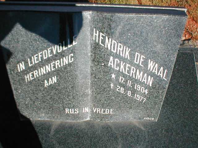 ACKERMAN Hendrik de Waal 1904-1977