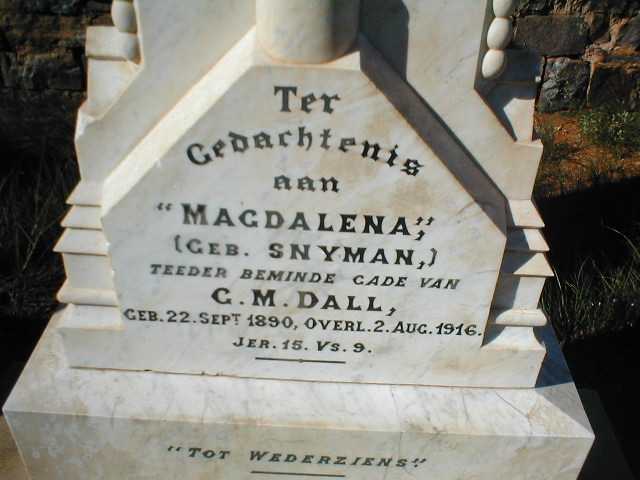 DALL Magdalena nee SNYMAN 1890-1916