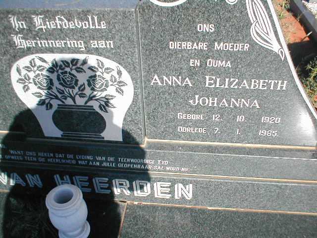 HEERDEN Anna Elizabeth Johanna, van 1920-1985