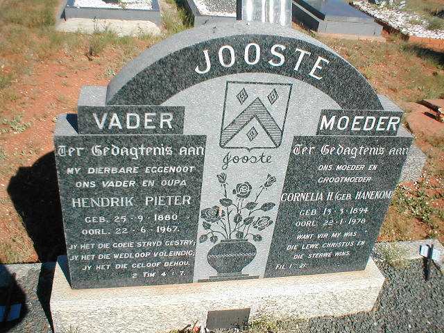 JOOSTE Hendrik Pieter 1880-1967 &amp; Cornelia H. HANEKOM 1894-1978