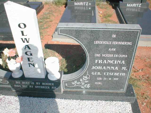 OLWAGEN Francina Johanna M. nee ETSEBETH 1929-