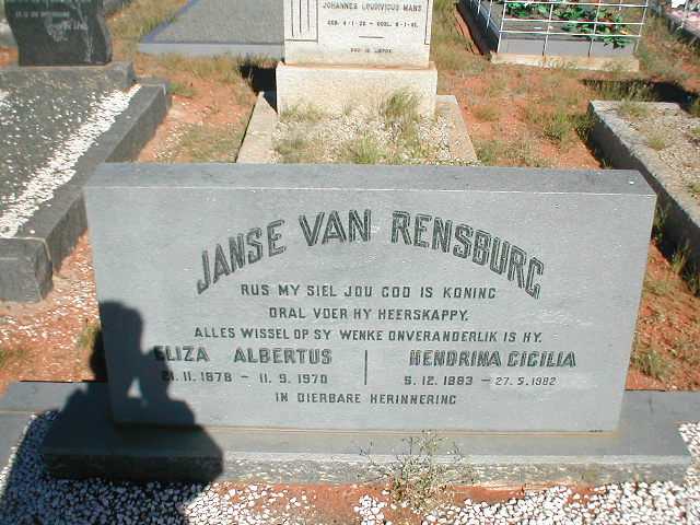 RENSBURG Eliza Albertus, Janse van 1878-1970 &amp; Hendrina Cicilia 1883-1982