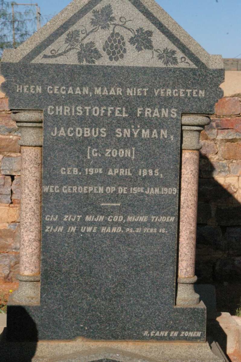SNYMAN Christoffel Frans Jacobus 1885-1909