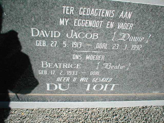TOIT David Jacob, du 1913-1992 &amp; Beatrice 1933-