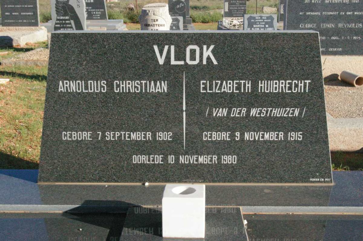 VLOK Arnoldus Christiaan 1902-1980 &amp; Elizabeth Huibrecht VAN DER WESTHUIZEN 1915-1980