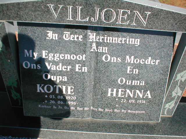 VILJOEN Kotie 1920-1996 &amp; Henna 1931-