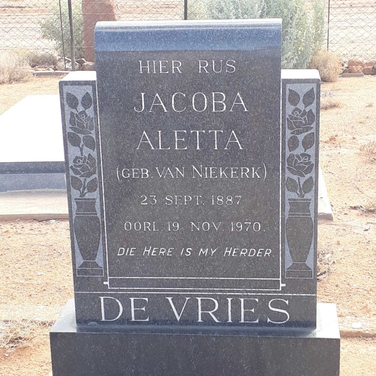 VRIES Jacoba Aletta, de nee VAN NIEKERK 1887-1970
