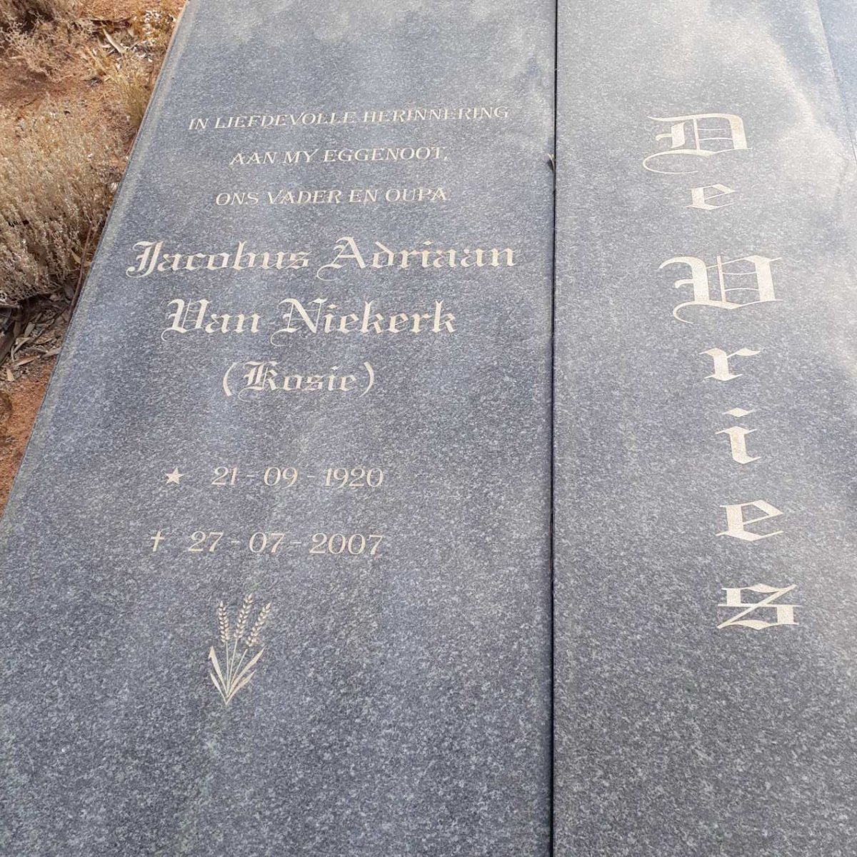 VRIES Jacobus Adriaan van Niekerk, de 1920-2007